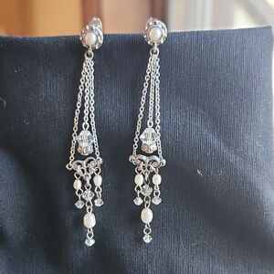 Elegant Silver and Pearl Dangle Earrings